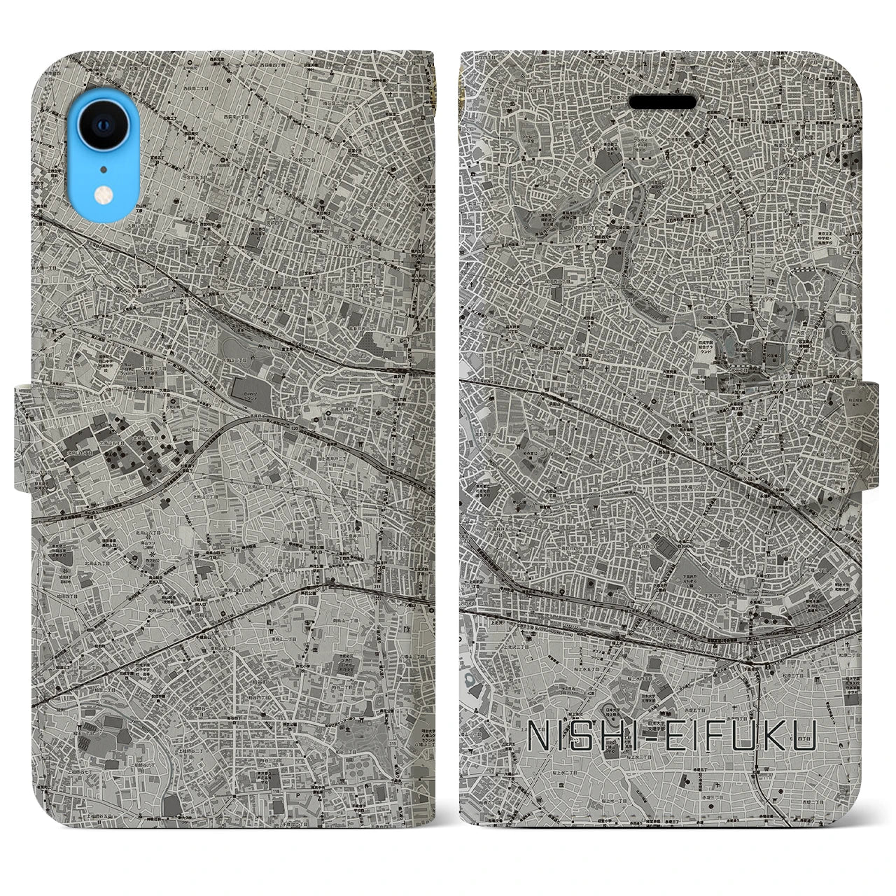 【西永福(東京都)】地図柄iPhoneケース(手帳タイプ)モノトーン・iPhone XR 用