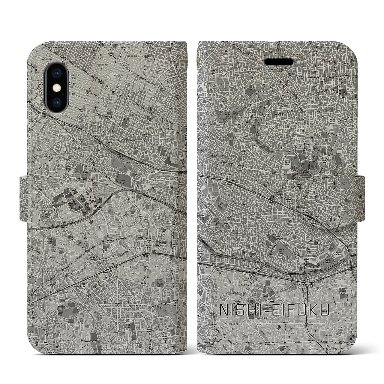 【西永福(東京都)】地図柄iPhoneケース(手帳タイプ)モノトーン・iPhone XS / X 用