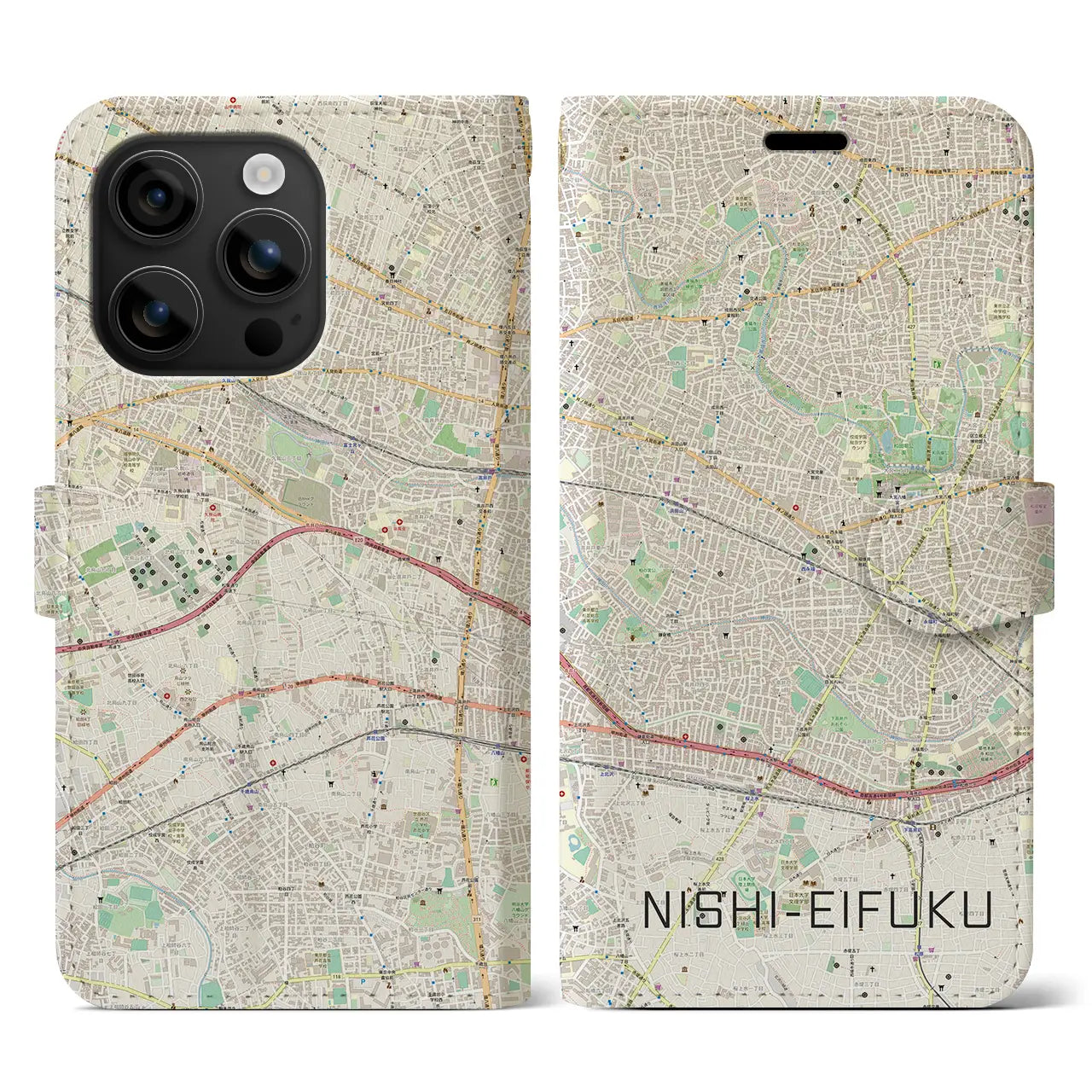 【西永福(東京都)】地図柄iPhoneケース(手帳タイプ)ナチュラル・iPhone 16 用