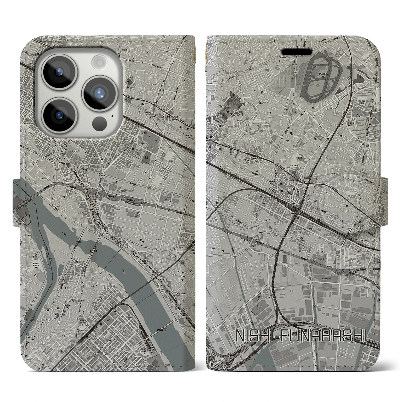 【西船橋(千葉県)】地図柄iPhoneケース(手帳タイプ)