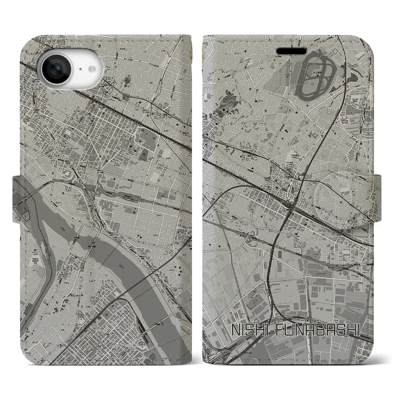 【西船橋(千葉県)】地図柄iPhoneケース(手帳タイプ)