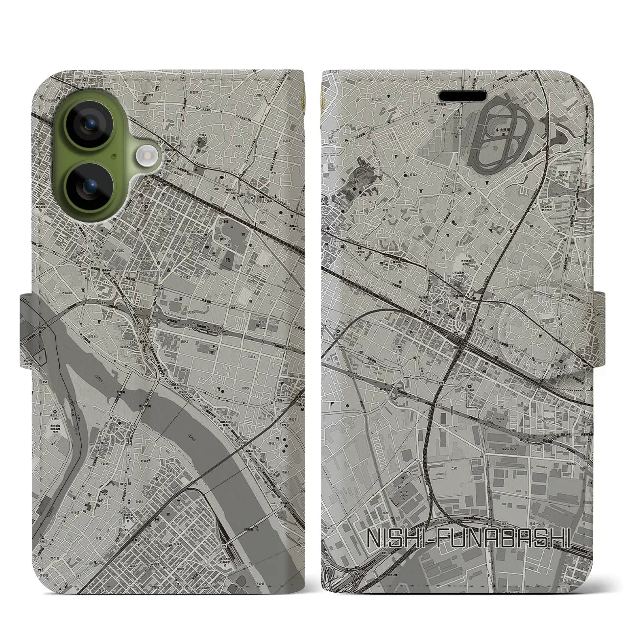 【西船橋(千葉県)】地図柄iPhoneケース(手帳タイプ)