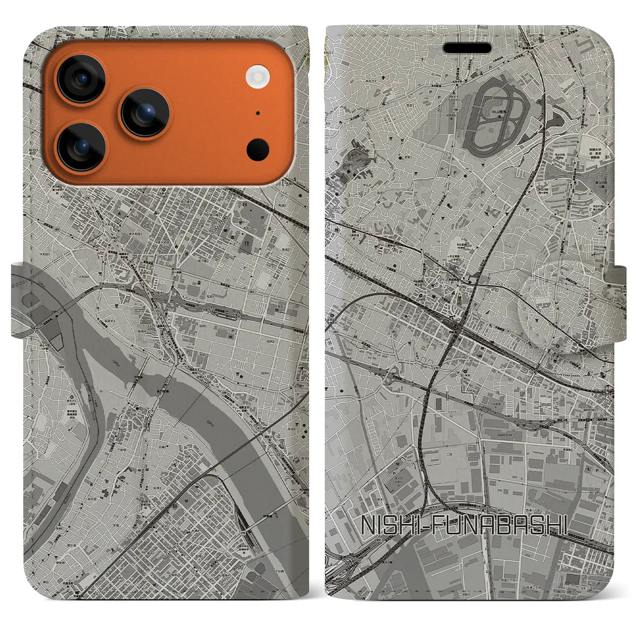 【西船橋(千葉県)】地図柄iPhoneケース(手帳タイプ)