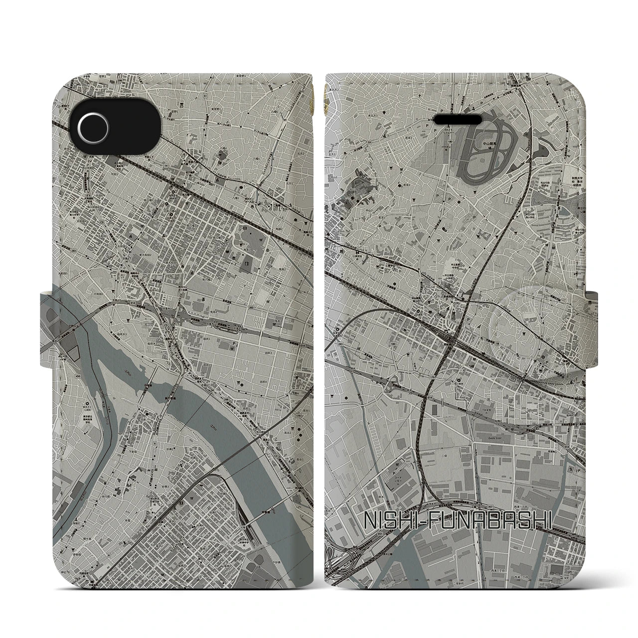 【西船橋(千葉県)】地図柄iPhoneケース(手帳タイプ)