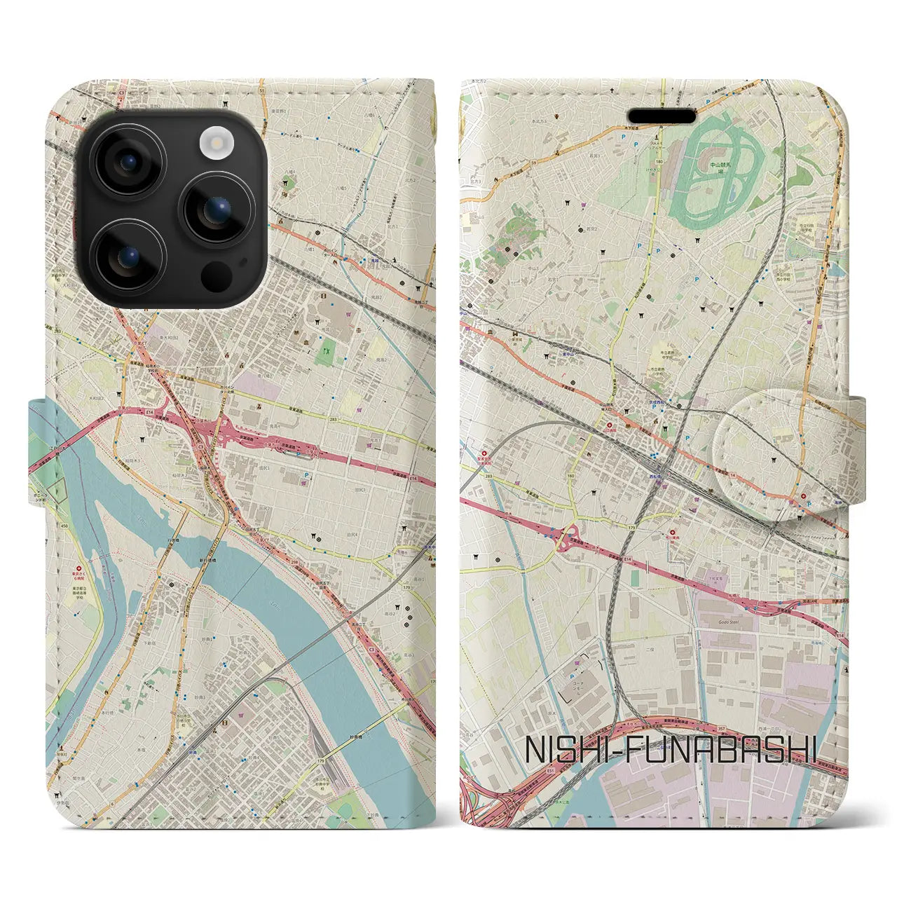 【西船橋(千葉県)】地図柄iPhoneケース(手帳タイプ)ナチュラル・iPhone 16 用