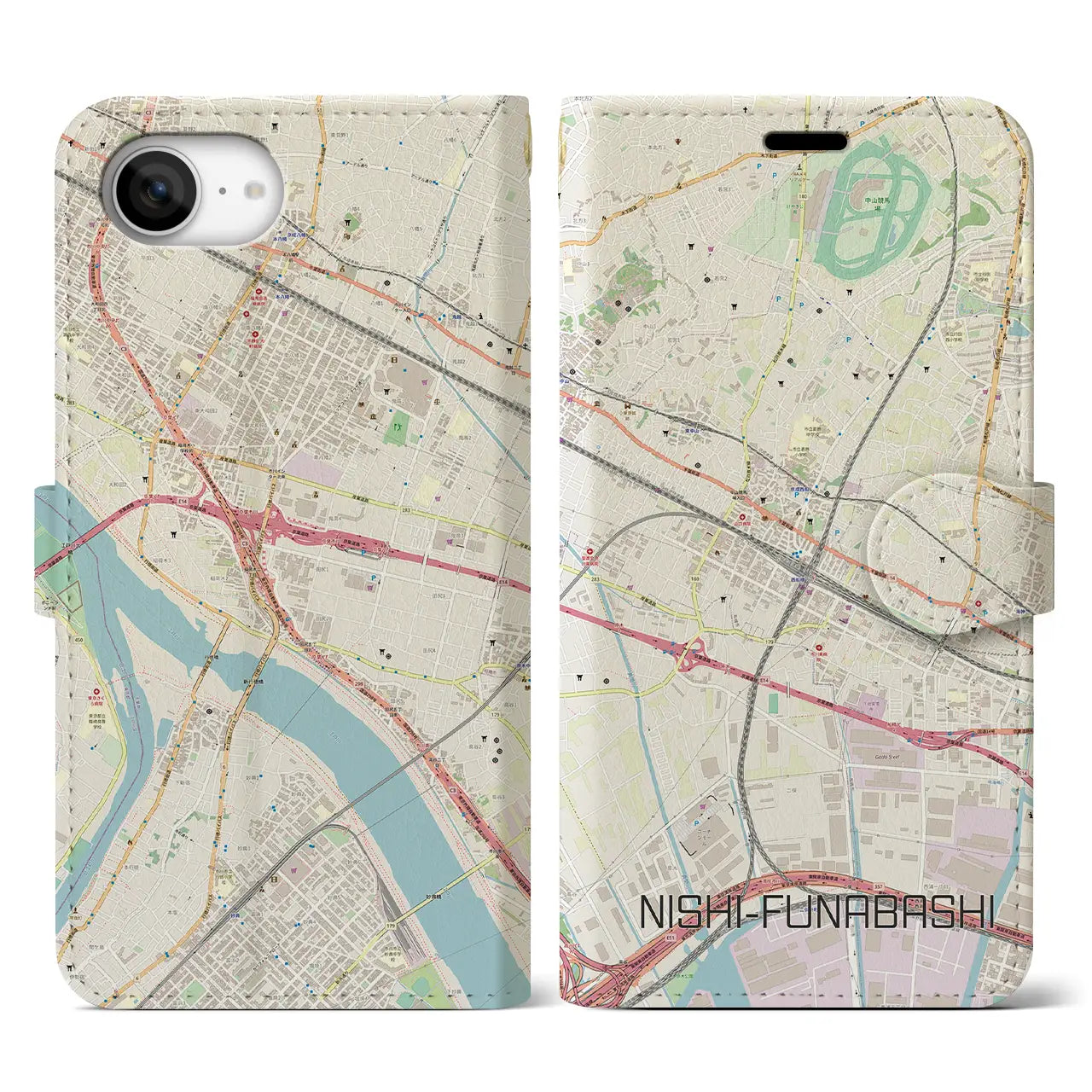 【西船橋(千葉県)】地図柄iPhoneケース(手帳タイプ)