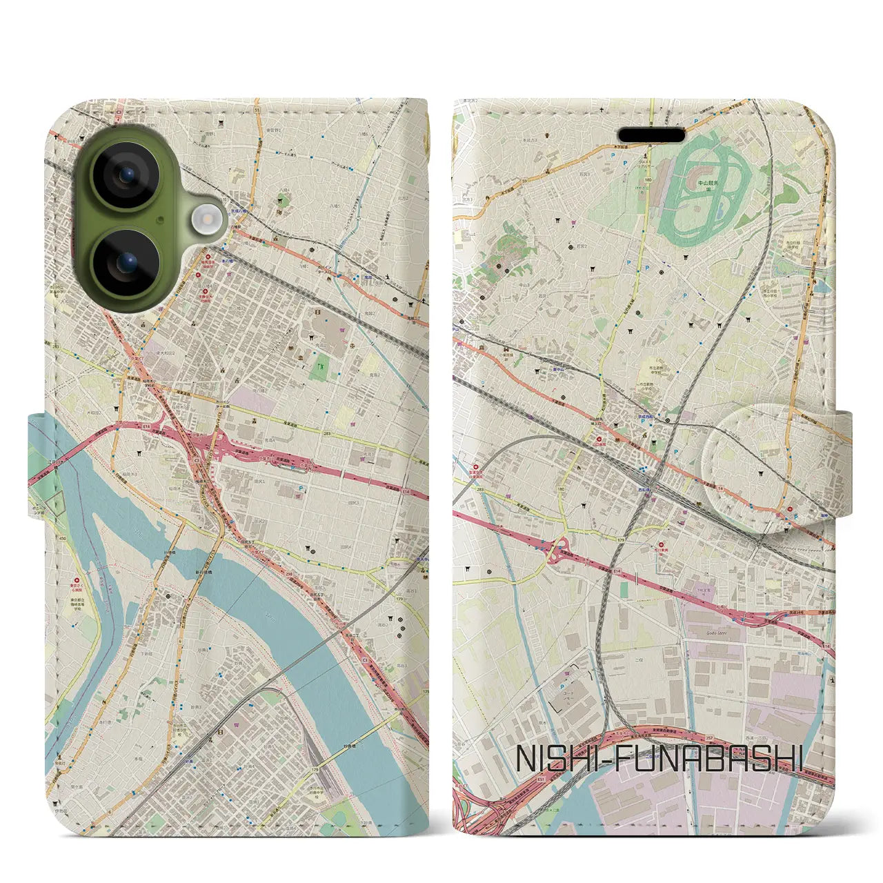 【西船橋(千葉県)】地図柄iPhoneケース(手帳タイプ)