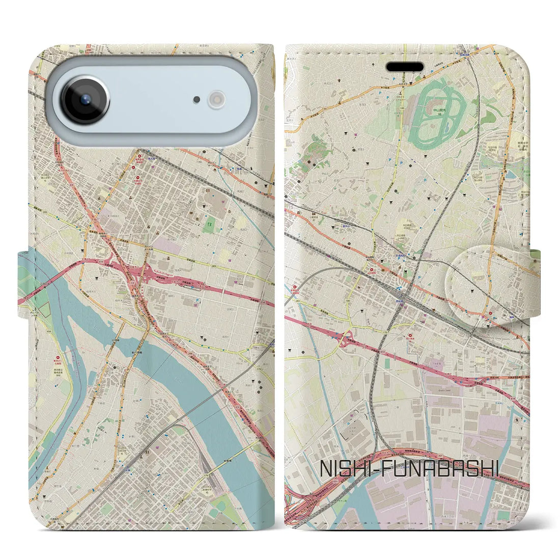 【西船橋(千葉県)】地図柄iPhoneケース(手帳タイプ)ナチュラル・iPhone 17 Pro Max 用