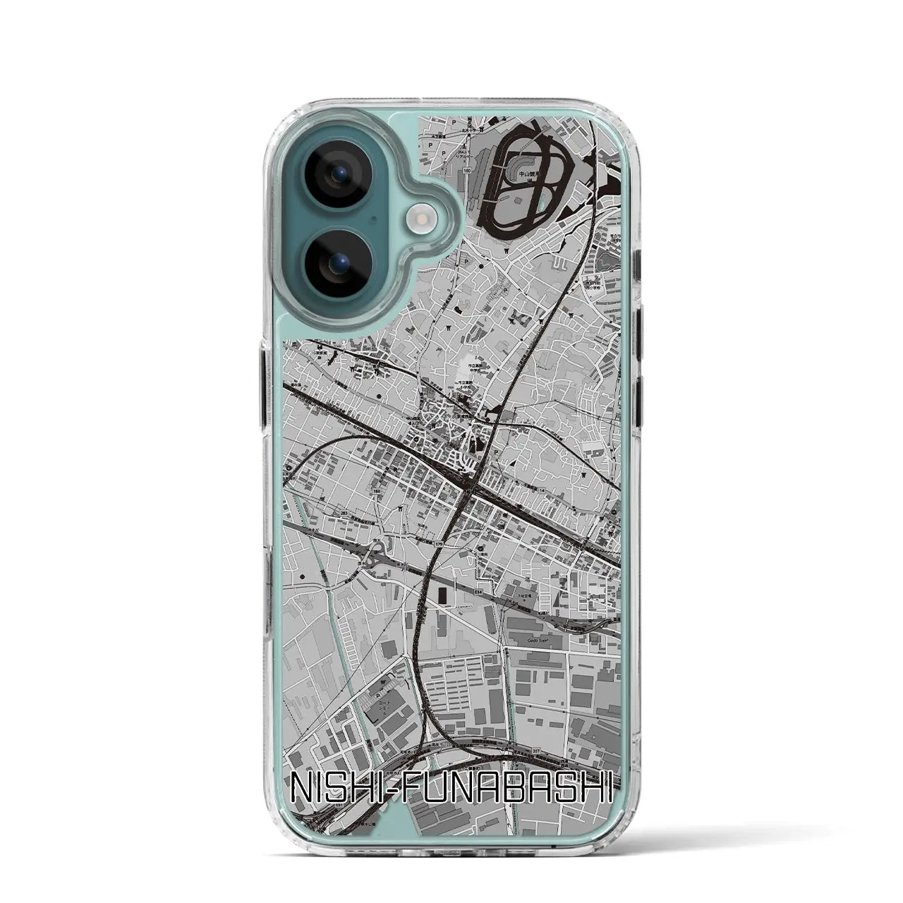 【西船橋(千葉県)】地図柄iPhoneケース(MagSafeタイプ)モノトーン・iPhone 16 Pro 用