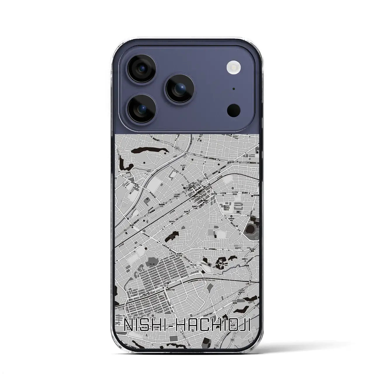 【西八王子(東京都)】地図柄iPhoneケース(クリアタイプ)モノトーン・iPhone 17 Pro Max 用