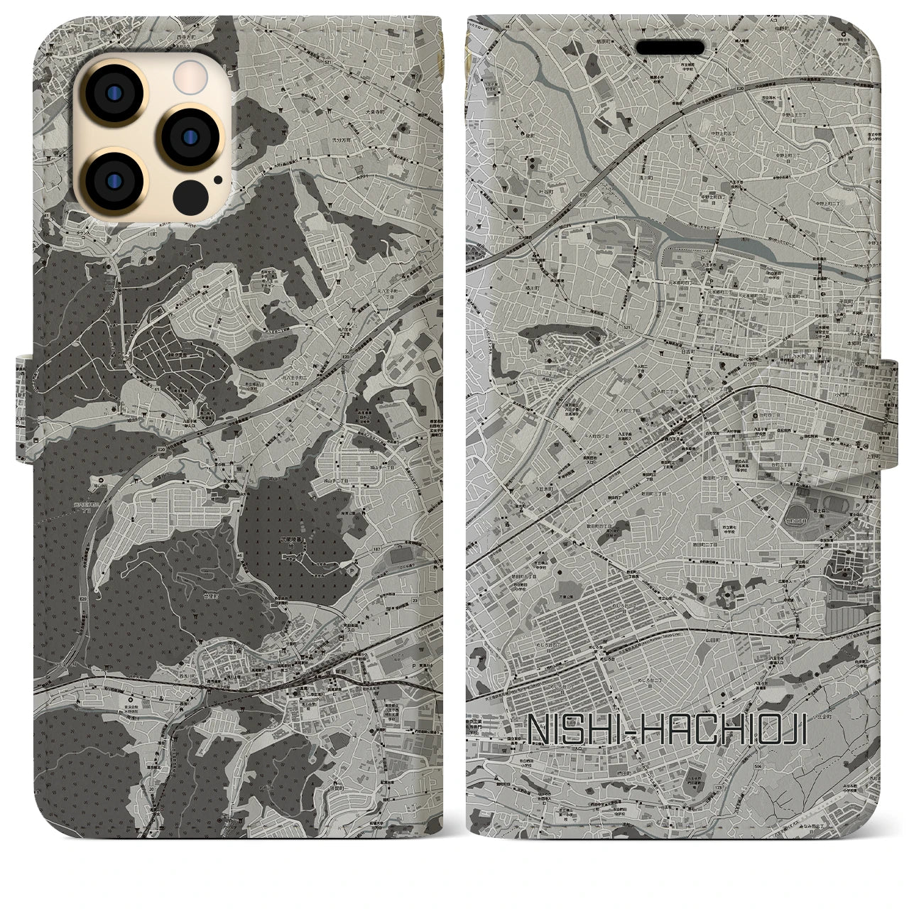 【西八王子(東京都)】地図柄iPhoneケース(手帳タイプ)