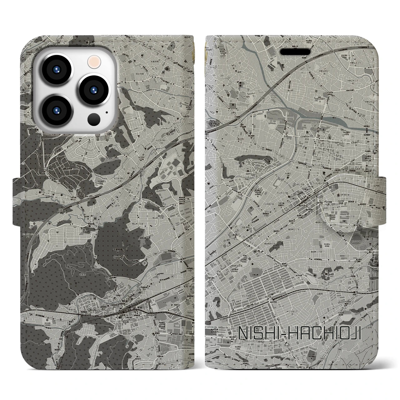 【西八王子(東京都)】地図柄iPhoneケース(手帳タイプ)