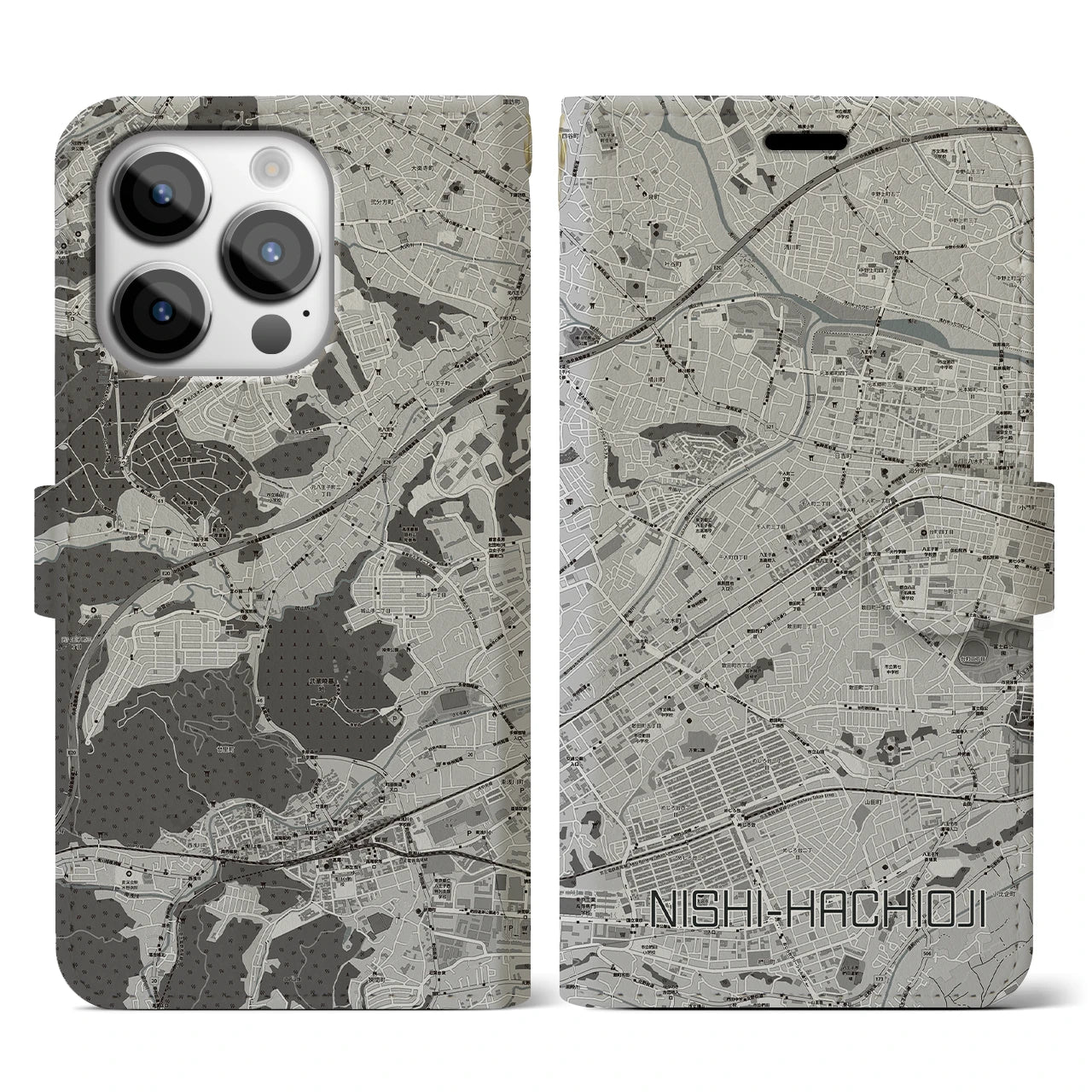 【西八王子(東京都)】地図柄iPhoneケース(手帳タイプ)