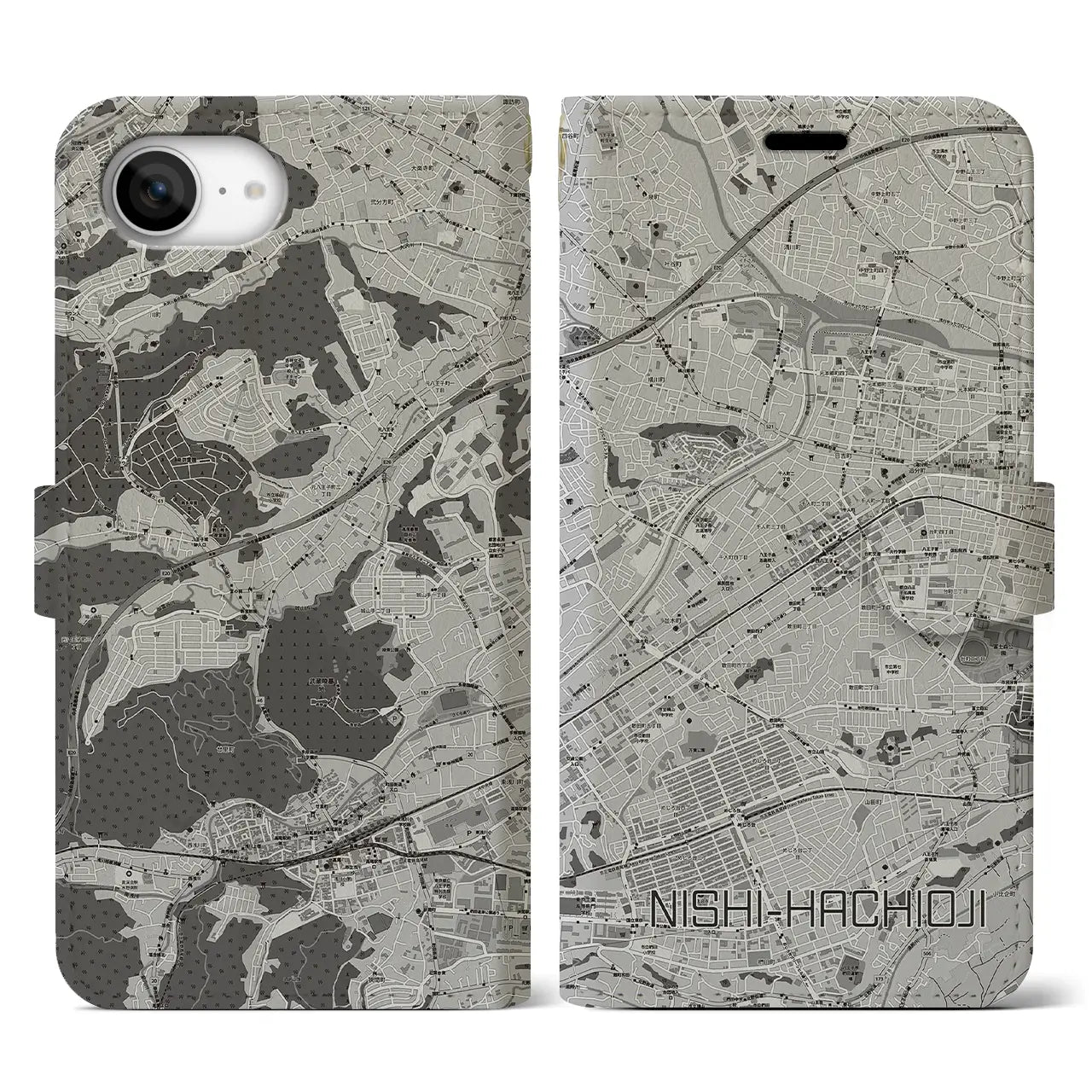 【西八王子(東京都)】地図柄iPhoneケース(手帳タイプ)