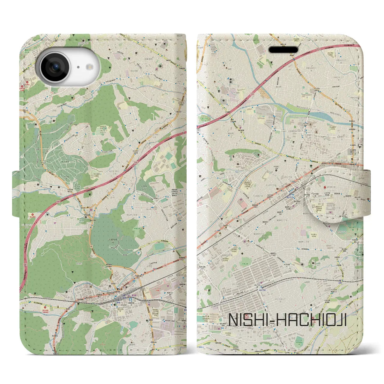 【西八王子(東京都)】地図柄iPhoneケース(手帳タイプ)