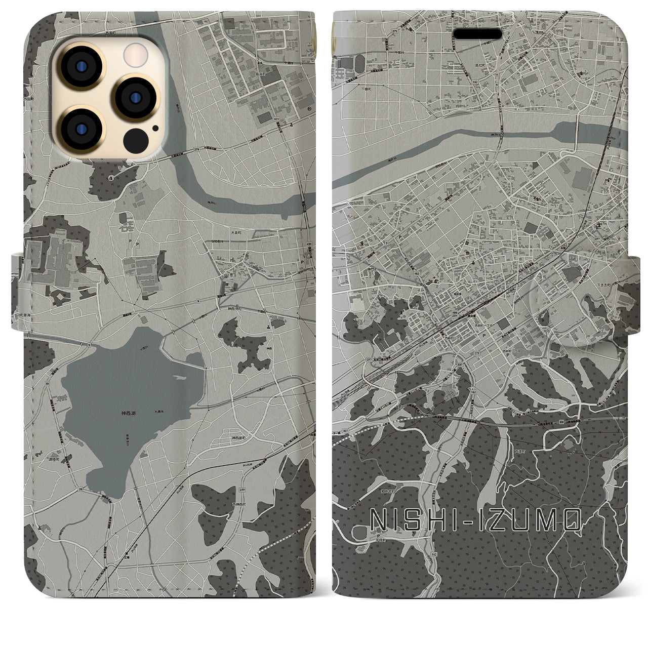 【西出雲(島根県)】地図柄iPhoneケース(手帳タイプ)