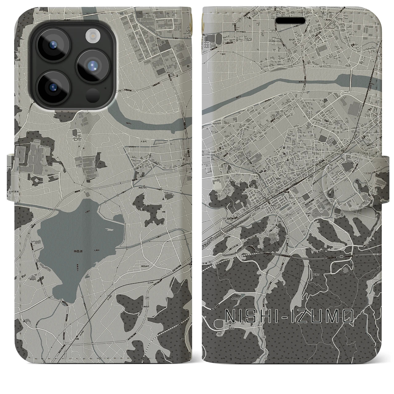 【西出雲(島根県)】地図柄iPhoneケース(手帳タイプ)