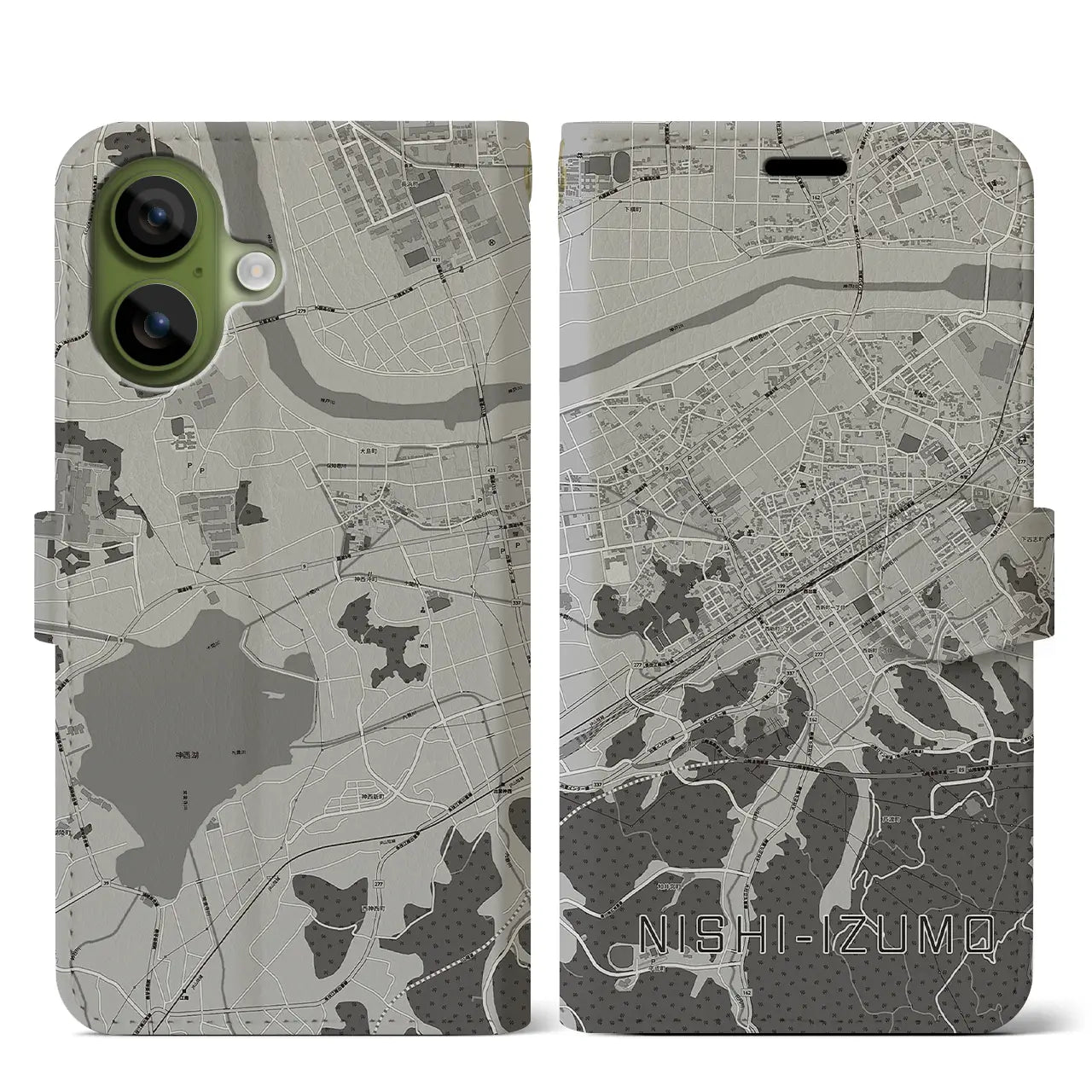 【西出雲(島根県)】地図柄iPhoneケース(手帳タイプ)