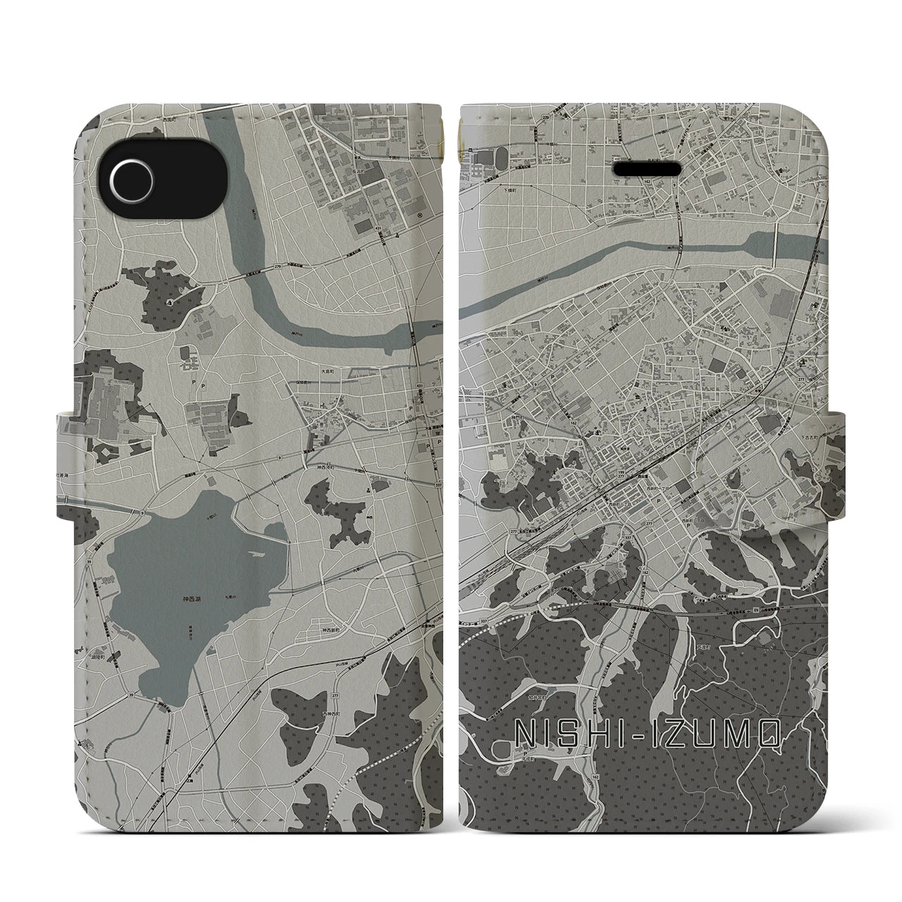 【西出雲(島根県)】地図柄iPhoneケース(手帳タイプ)