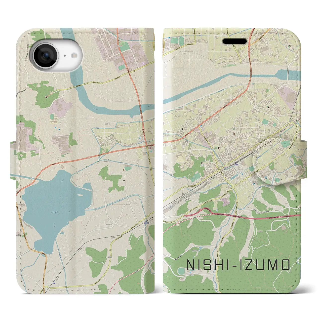 【西出雲(島根県)】地図柄iPhoneケース(手帳タイプ)