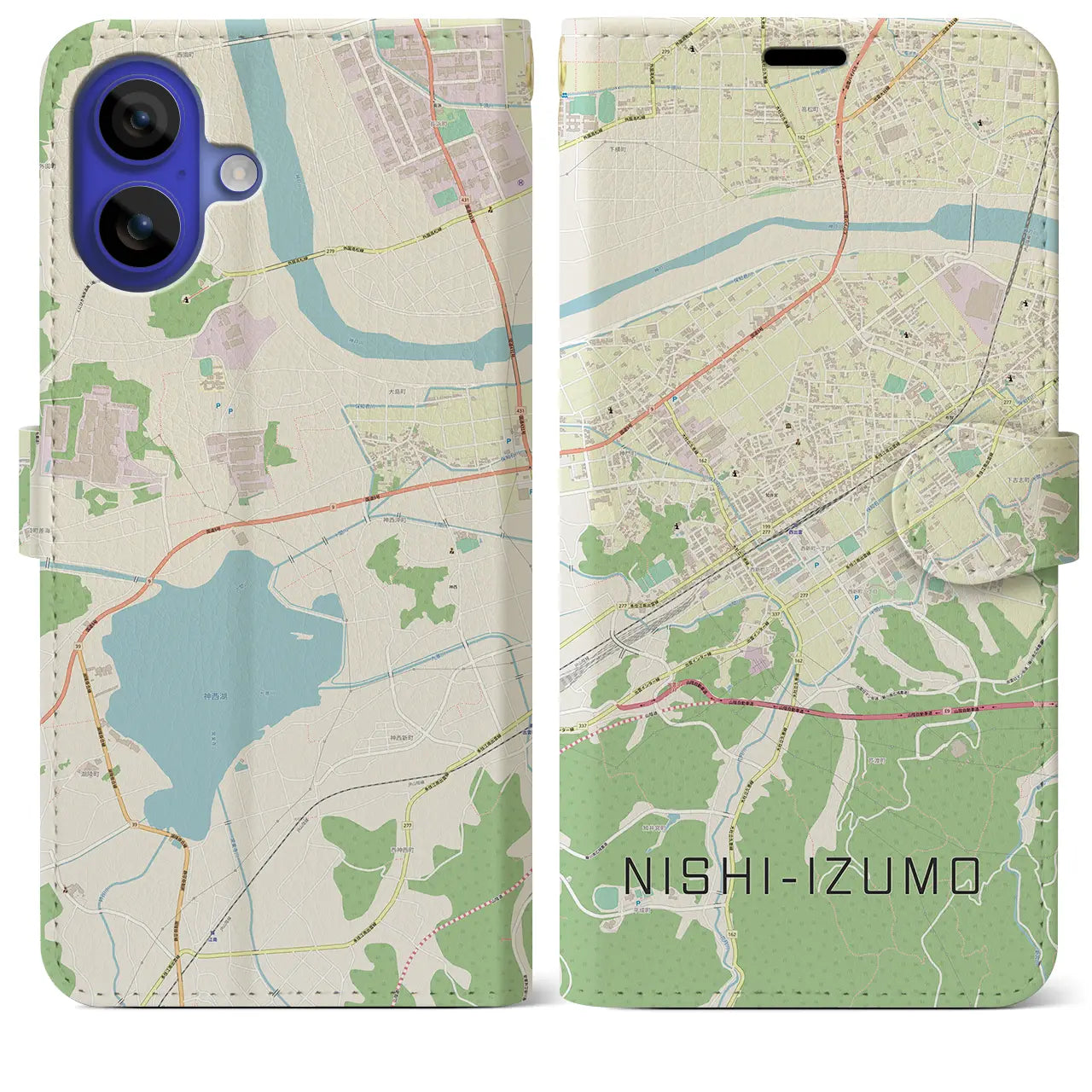 【西出雲(島根県)】地図柄iPhoneケース(手帳タイプ)ナチュラル・iPhone 16 Pro Max 用
