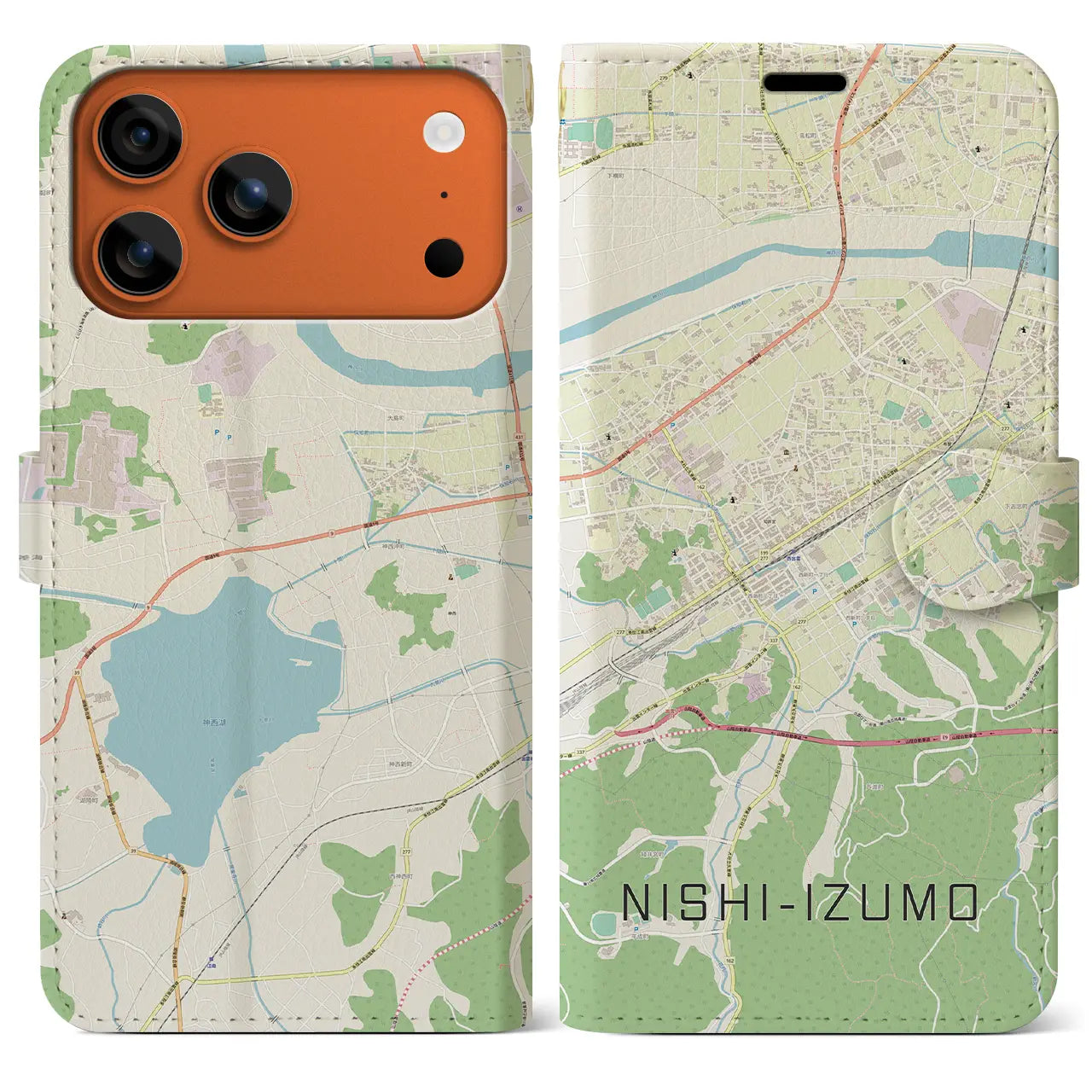 【西出雲(島根県)】地図柄iPhoneケース(手帳タイプ)