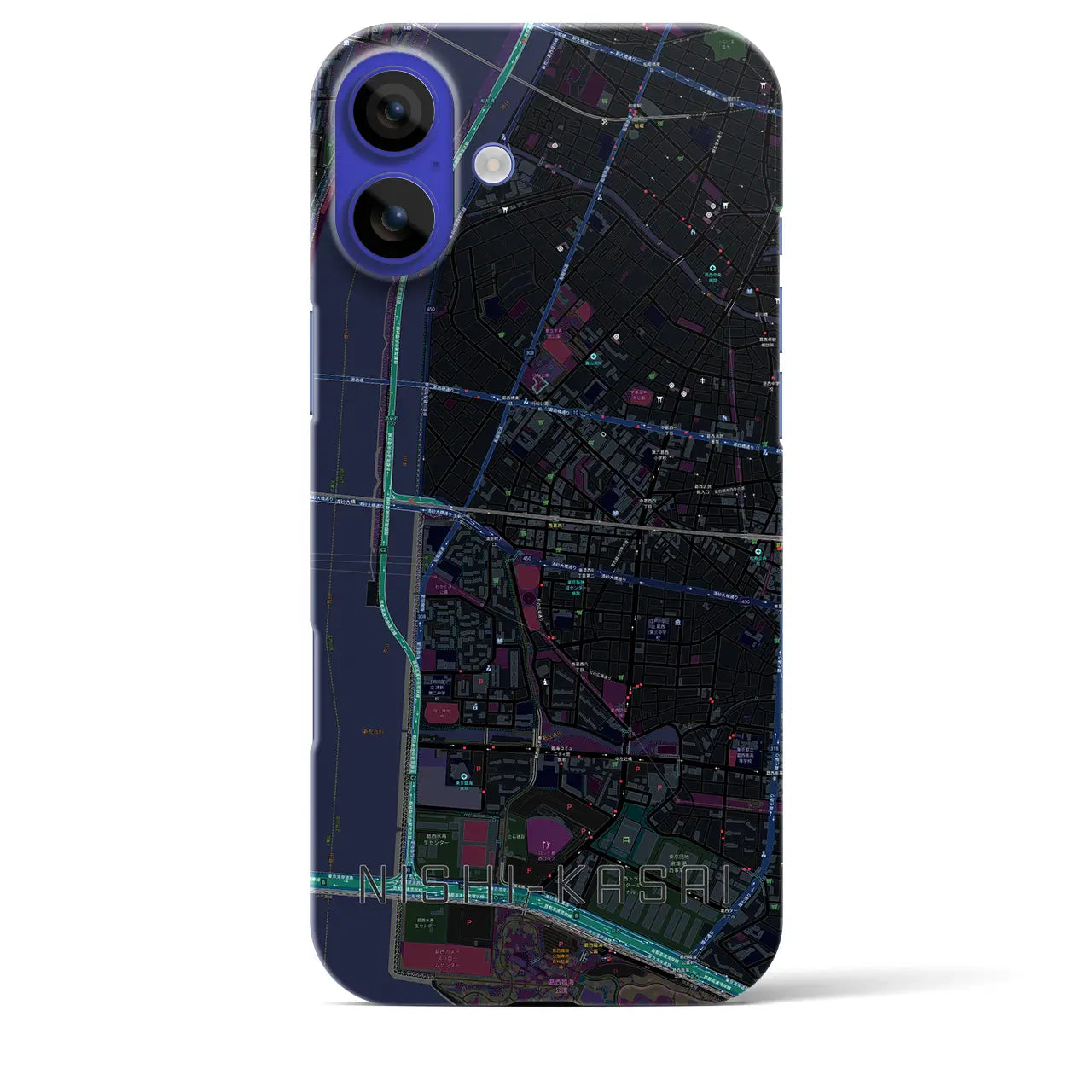 【西葛西(東京都)】地図柄iPhoneケース(バックカバータイプ)