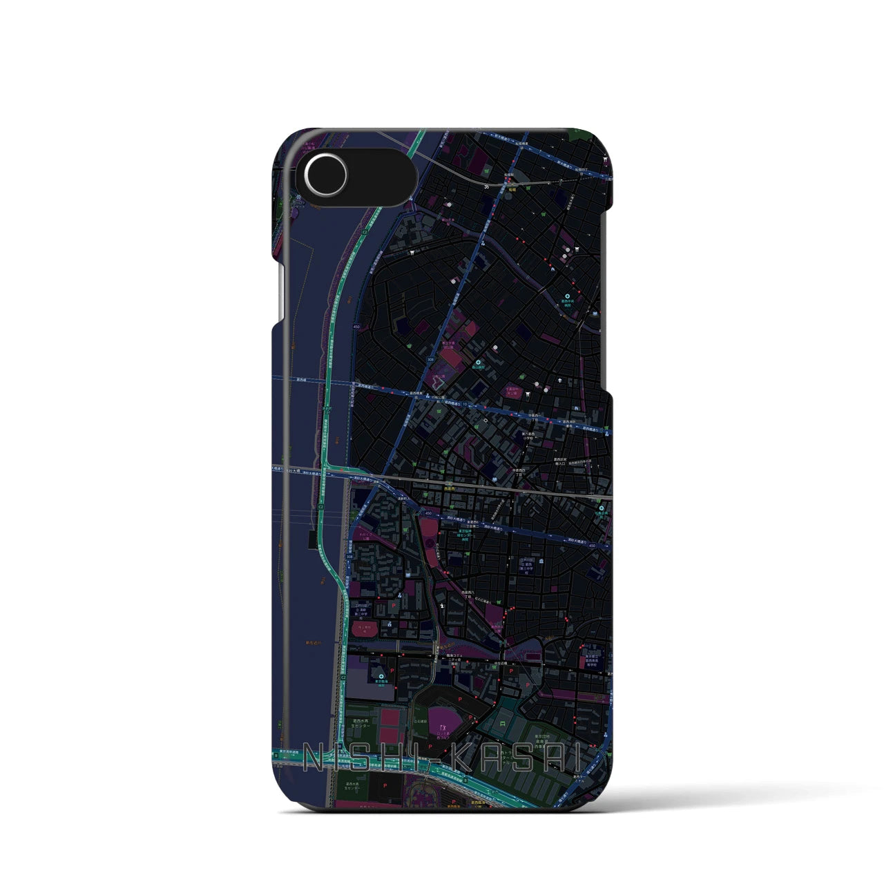 【西葛西(東京都)】地図柄iPhoneケース(バックカバータイプ)