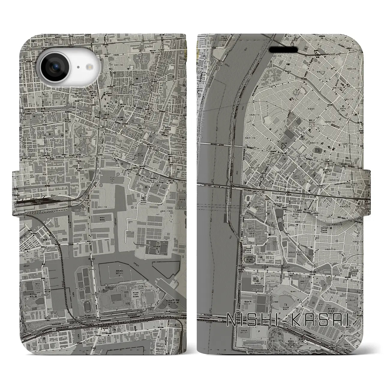 【西葛西(東京都)】地図柄iPhoneケース(手帳タイプ)