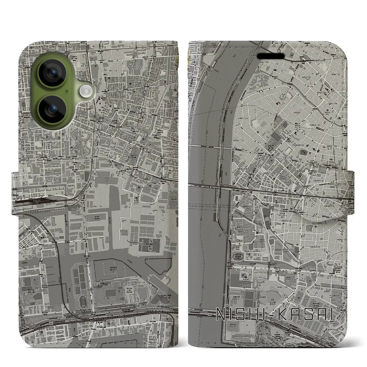 【西葛西(東京都)】地図柄iPhoneケース(手帳タイプ)