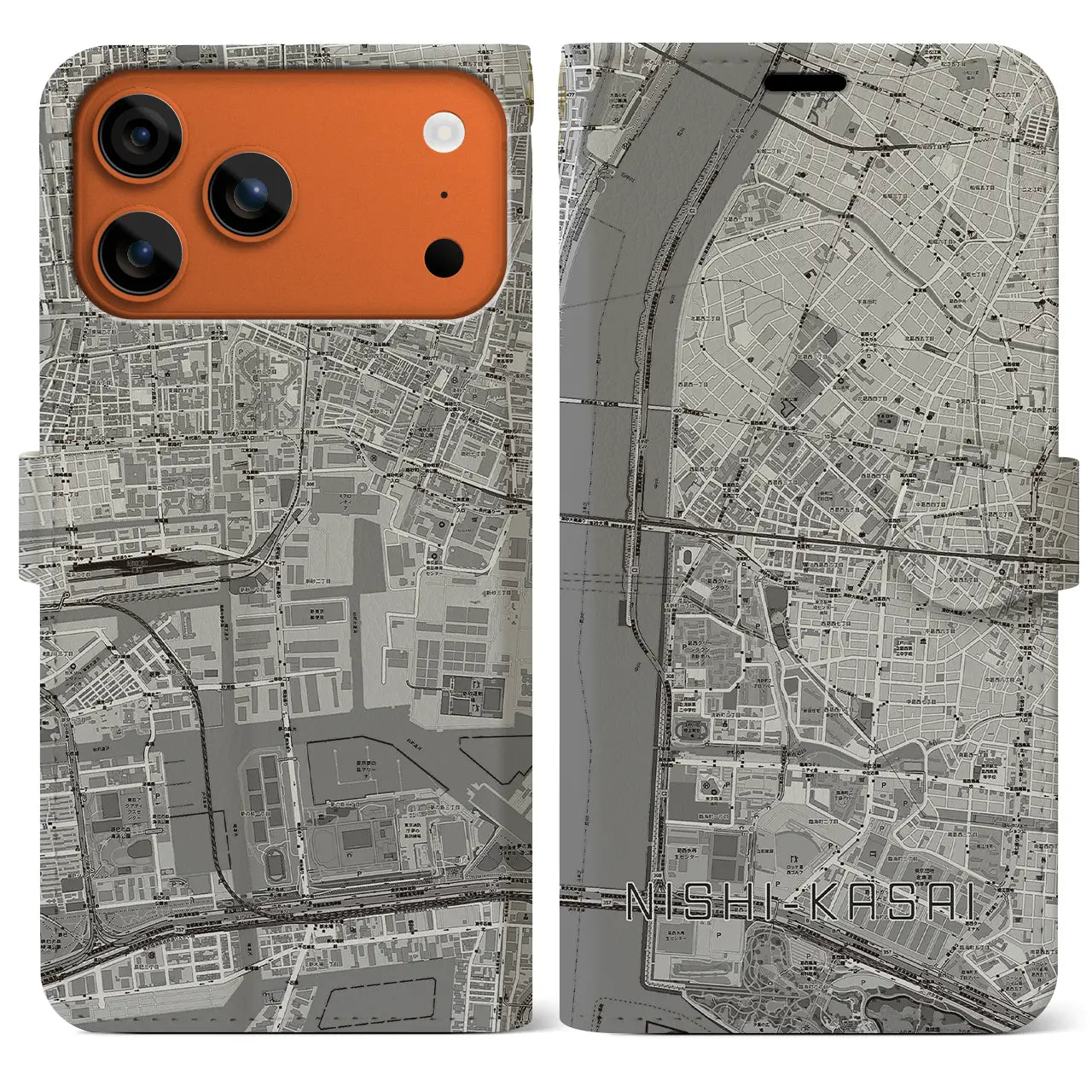 【西葛西(東京都)】地図柄iPhoneケース(手帳タイプ)