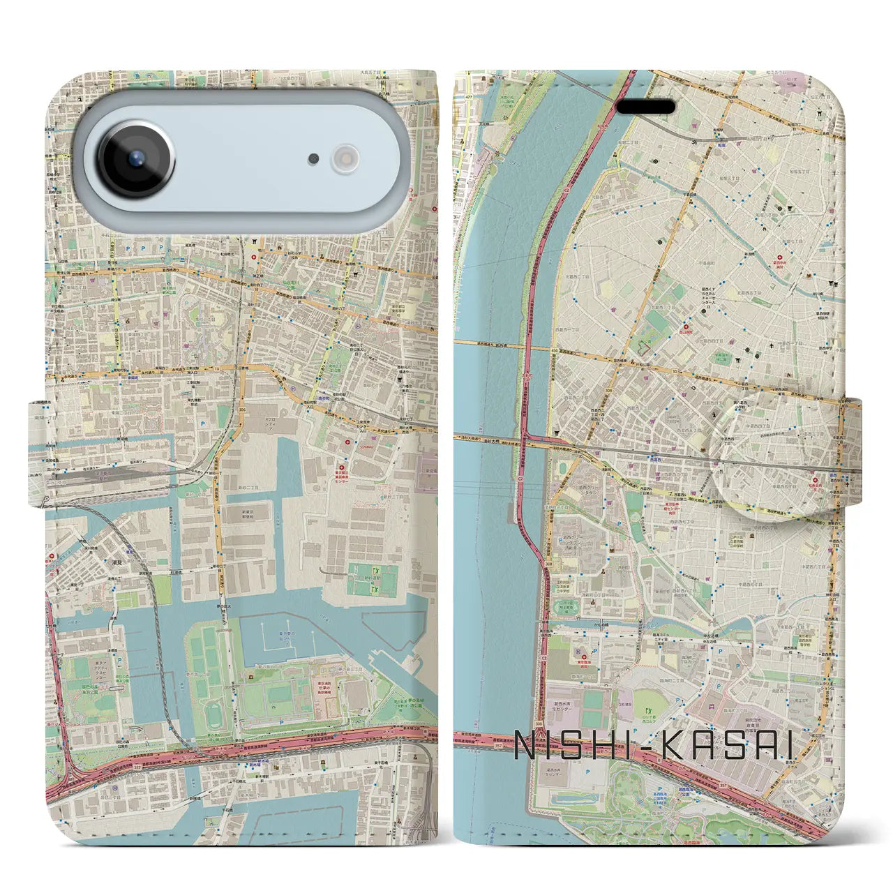 【西葛西(東京都)】地図柄iPhoneケース(手帳タイプ)