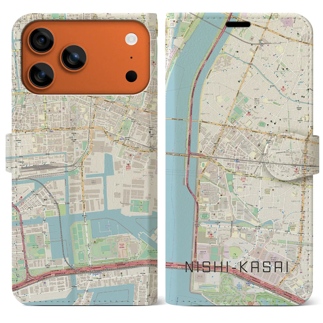 【西葛西(東京都)】地図柄iPhoneケース(手帳タイプ)