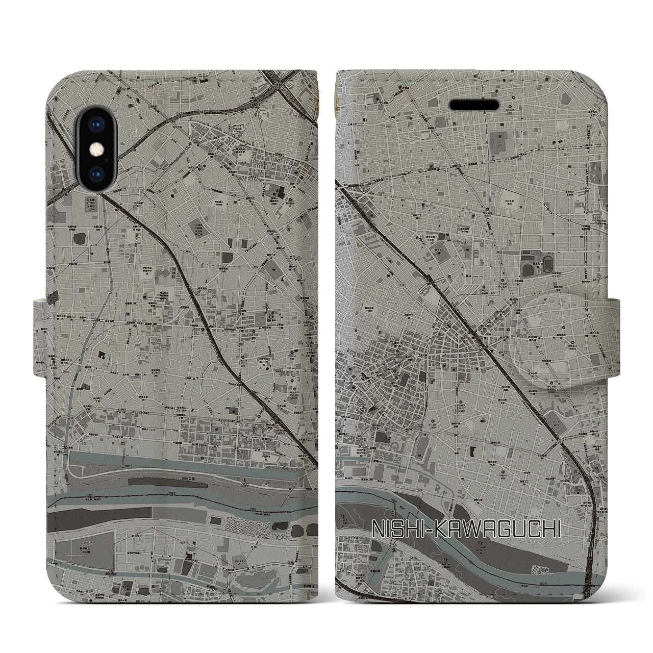 【西川口(埼玉県)】地図柄iPhoneケース(手帳タイプ)モノトーン・iPhone XS / X 用