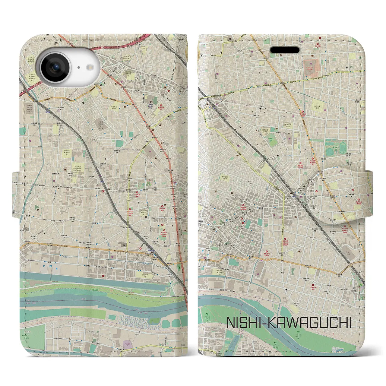 【西川口(埼玉県)】地図柄iPhoneケース(手帳タイプ)