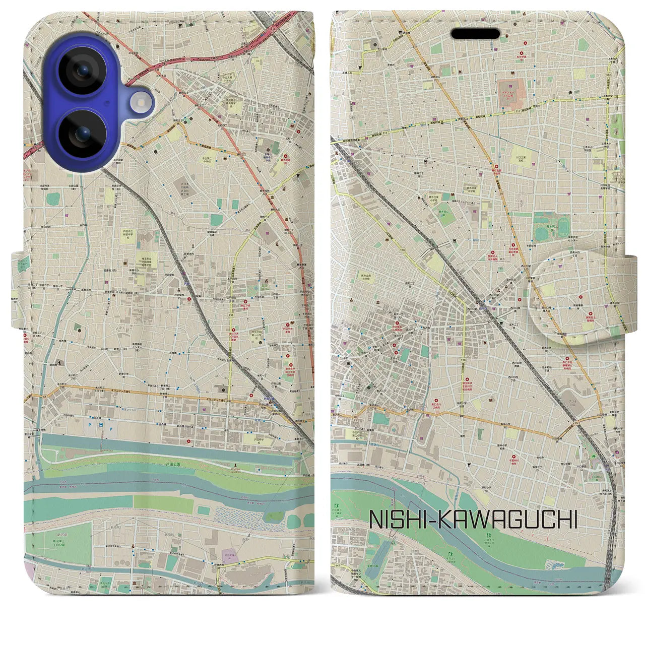 【西川口(埼玉県)】地図柄iPhoneケース(手帳タイプ)ナチュラル・iPhone 16 Pro Max 用