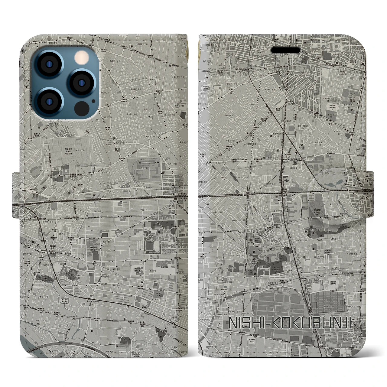 【西国分寺(東京都)】地図柄iPhoneケース(手帳タイプ)