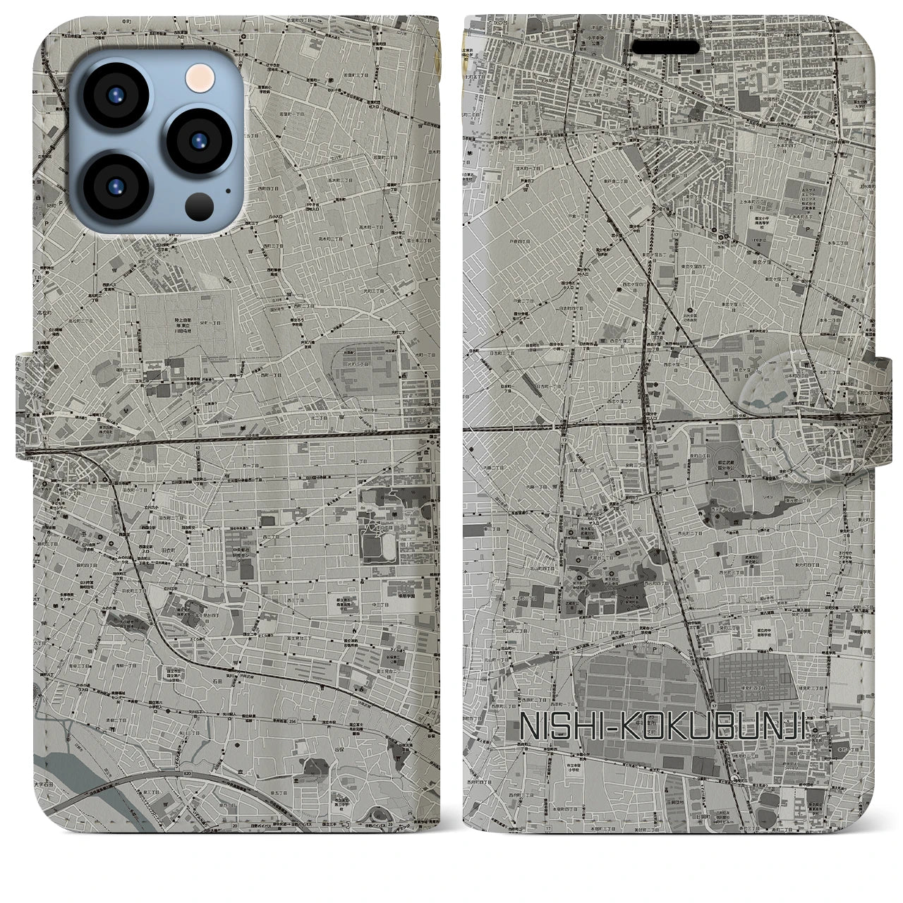 【西国分寺(東京都)】地図柄iPhoneケース(手帳タイプ)