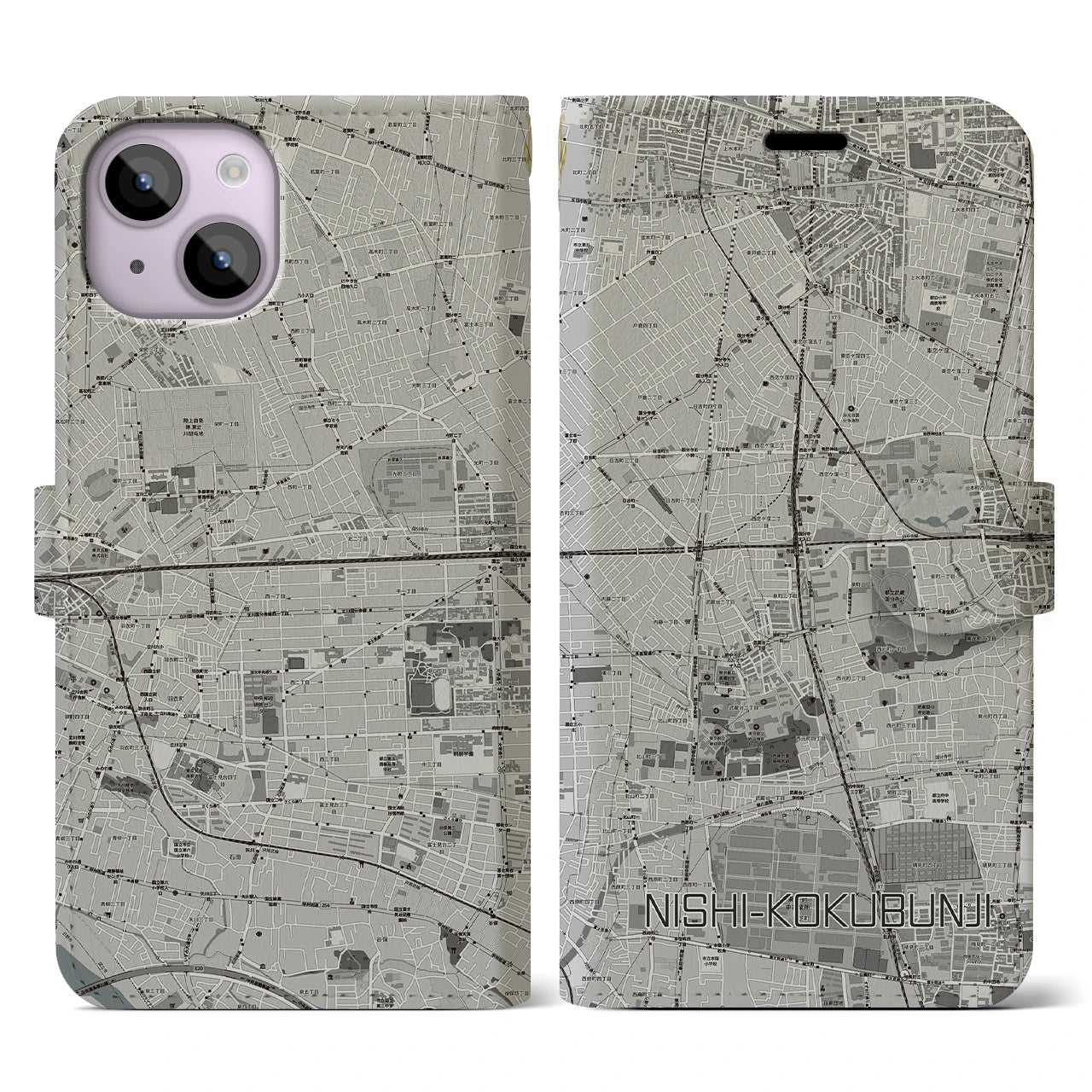 【西国分寺(東京都)】地図柄iPhoneケース(手帳タイプ)