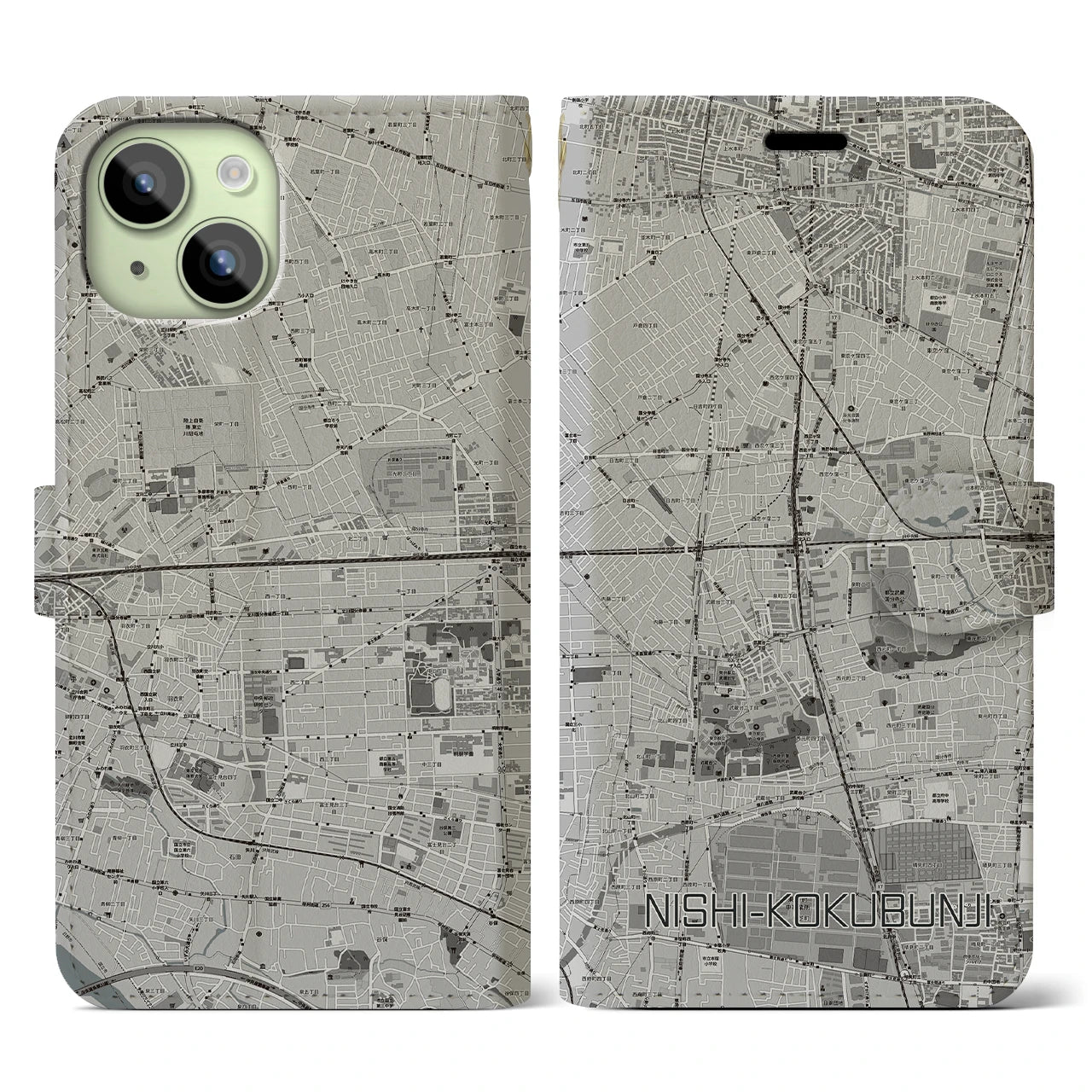 【西国分寺(東京都)】地図柄iPhoneケース(手帳タイプ)