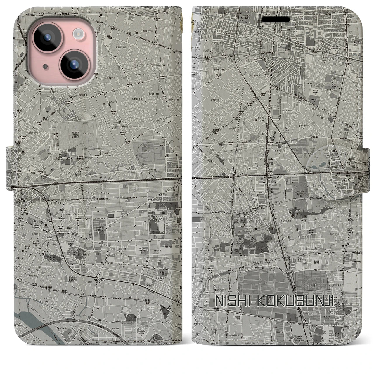 【西国分寺(東京都)】地図柄iPhoneケース(手帳タイプ)