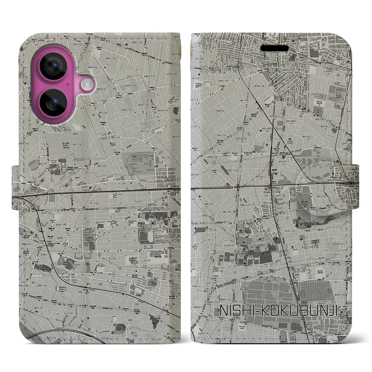 【西国分寺(東京都)】地図柄iPhoneケース(手帳タイプ)