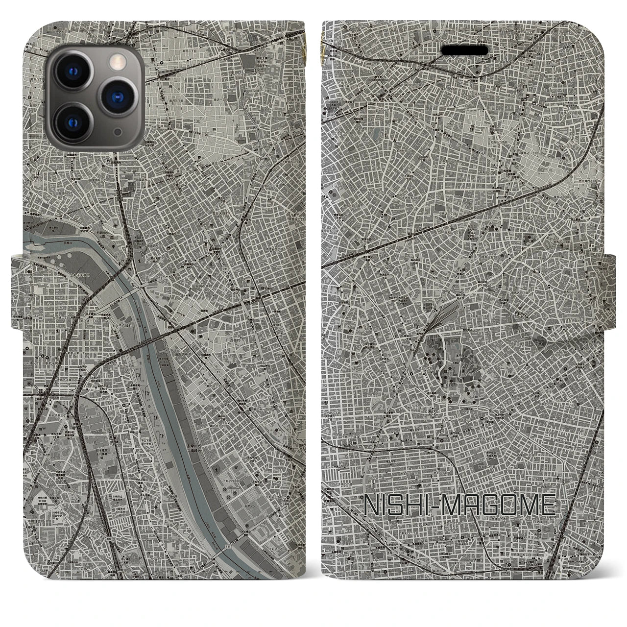 【西馬込(東京都)】地図柄iPhoneケース(手帳タイプ)モノトーン・iPhone 11 Pro Max 用