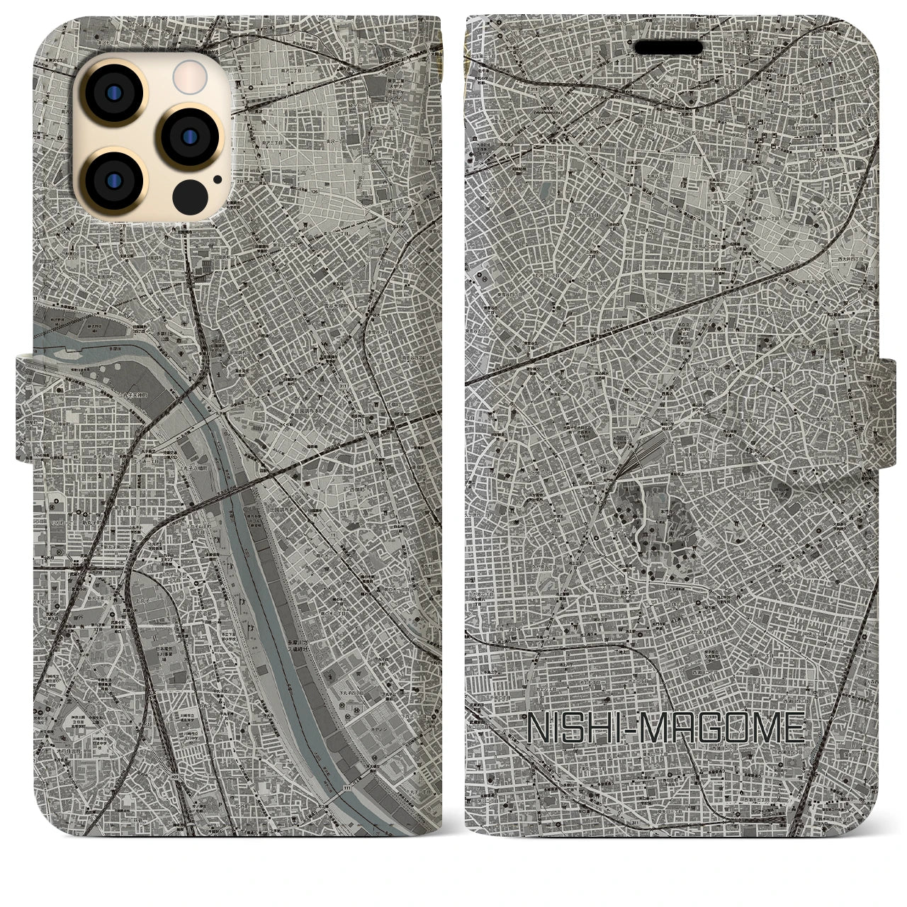 【西馬込(東京都)】地図柄iPhoneケース(手帳タイプ)モノトーン・iPhone 12 Pro Max 用