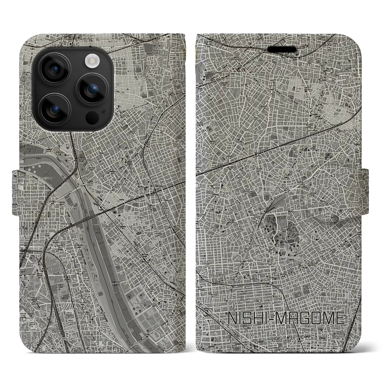 【西馬込(東京都)】地図柄iPhoneケース(手帳タイプ)モノトーン・iPhone 16 用