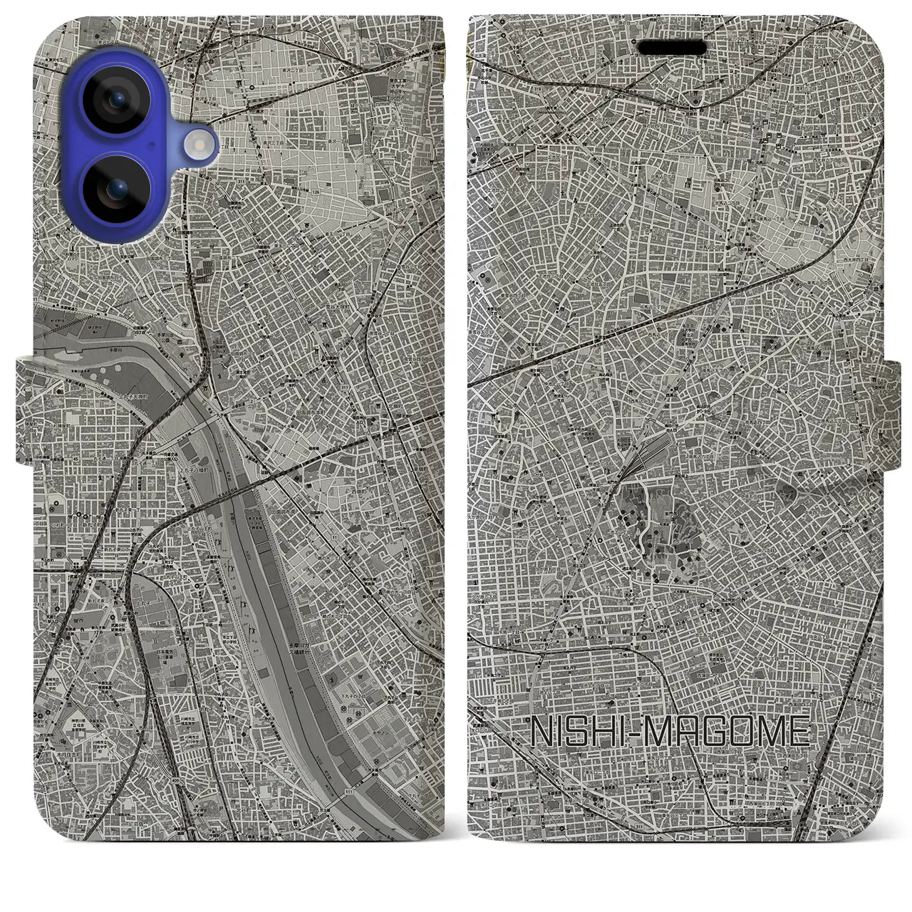 【西馬込(東京都)】地図柄iPhoneケース(手帳タイプ)モノトーン・iPhone 16 Pro Max 用