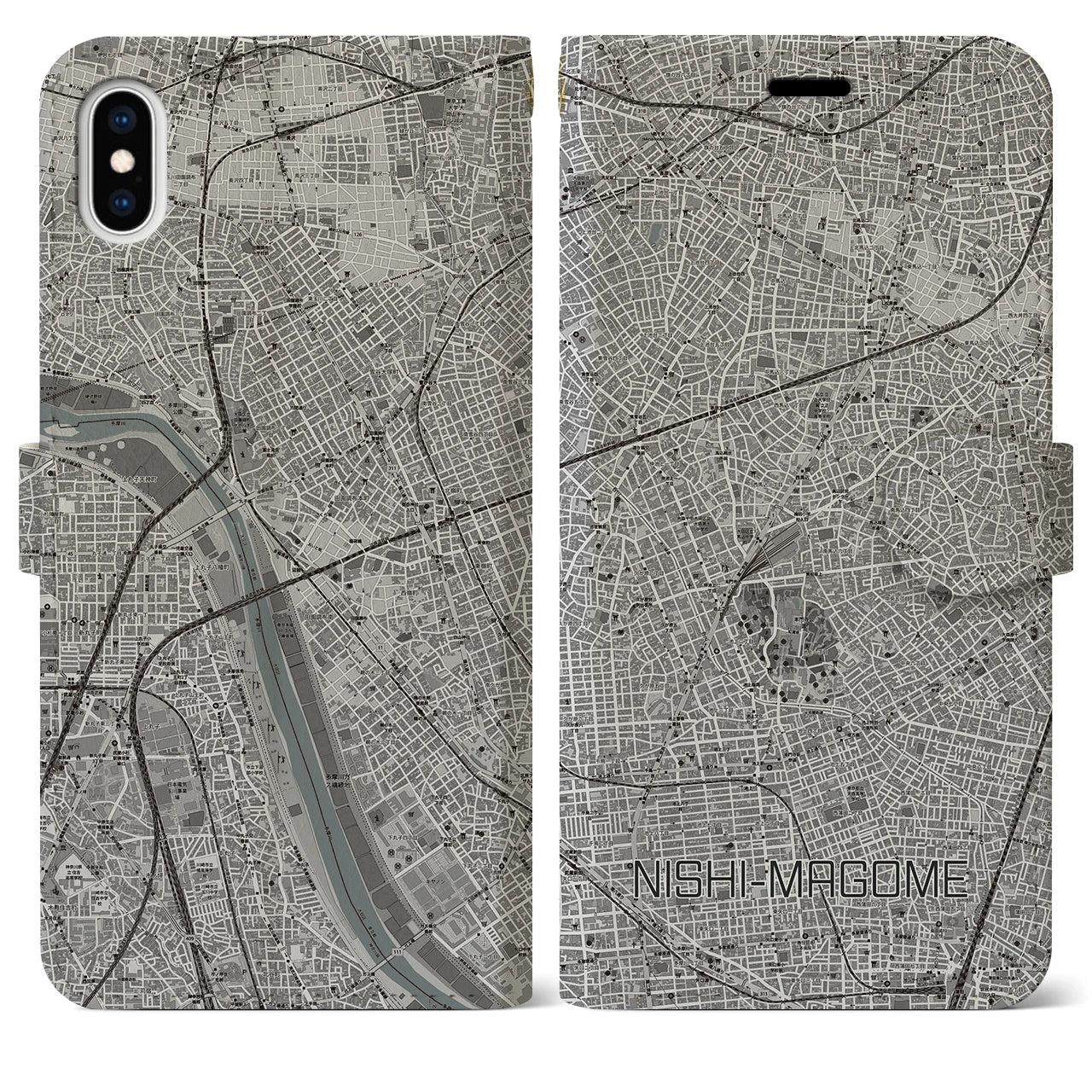【西馬込(東京都)】地図柄iPhoneケース(手帳タイプ)モノトーン・iPhone XS Max 用