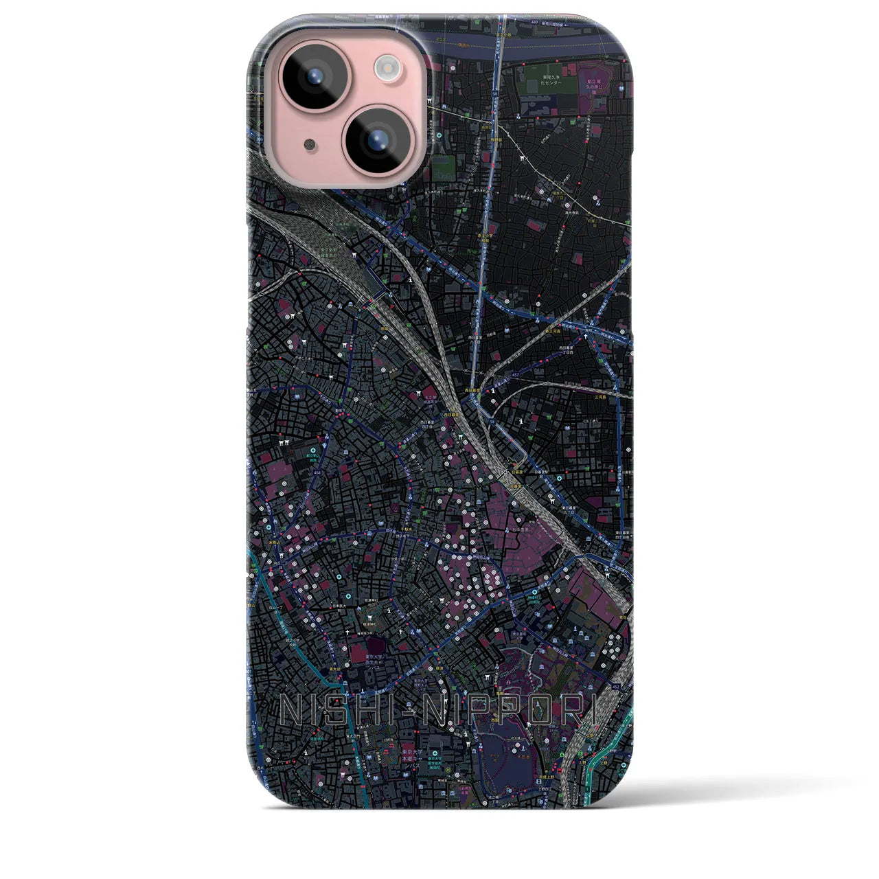 【西日暮里(東京都)】地図柄iPhoneケース(バックカバータイプ)