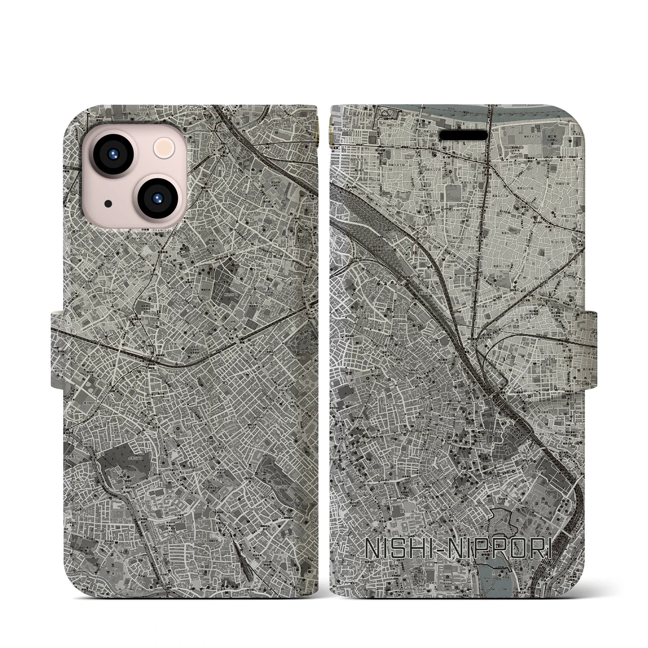 【西日暮里(東京都)】地図柄iPhoneケース(手帳タイプ)