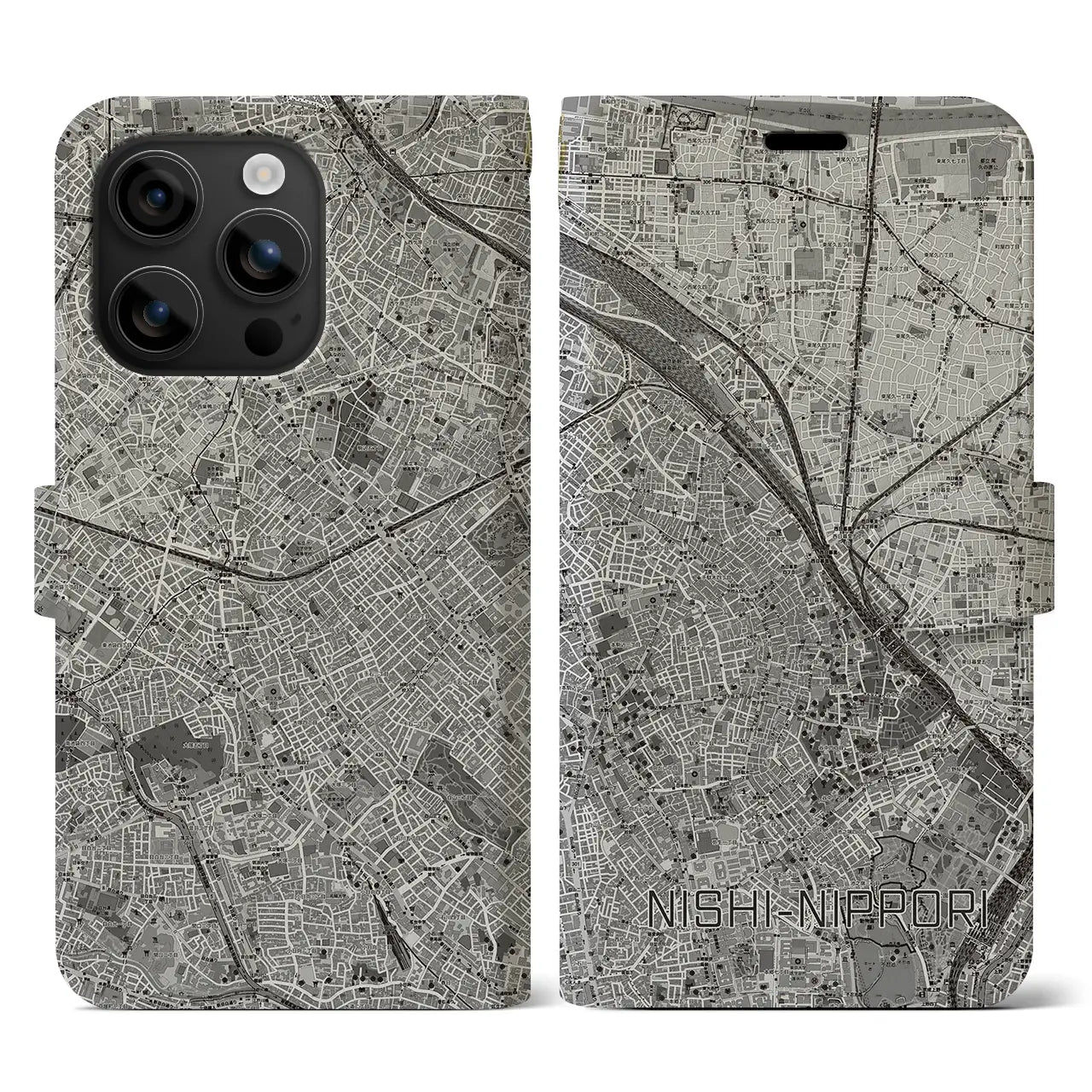 【西日暮里(東京都)】地図柄iPhoneケース(手帳タイプ)モノトーン・iPhone 16 用